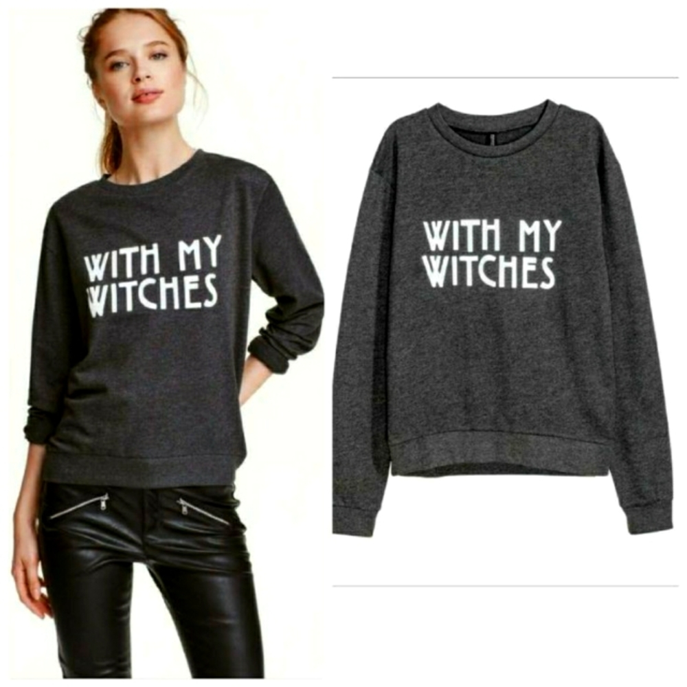 H&M Halloween Gray "With My Witches" Tee, Size Small